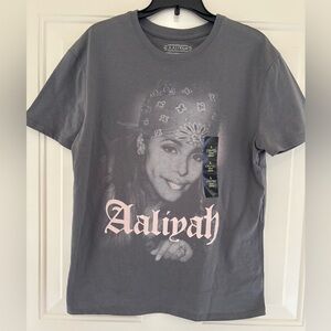 Aaliyah Graphic Band Tee in Charcoal with Pink Logo